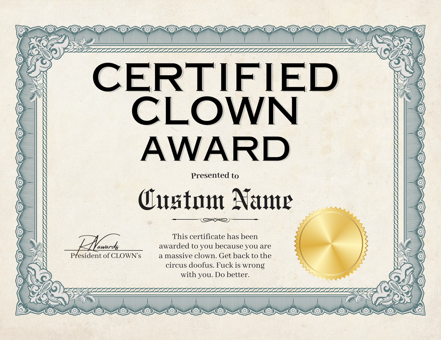 Certified Clown Award
