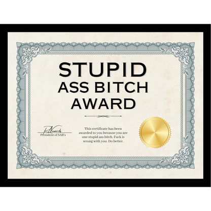 Stupid Ass Bitch Award