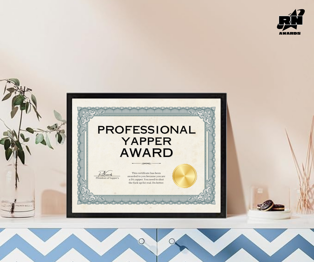 Yapper Sign Professional Yapper Award – RN Awards